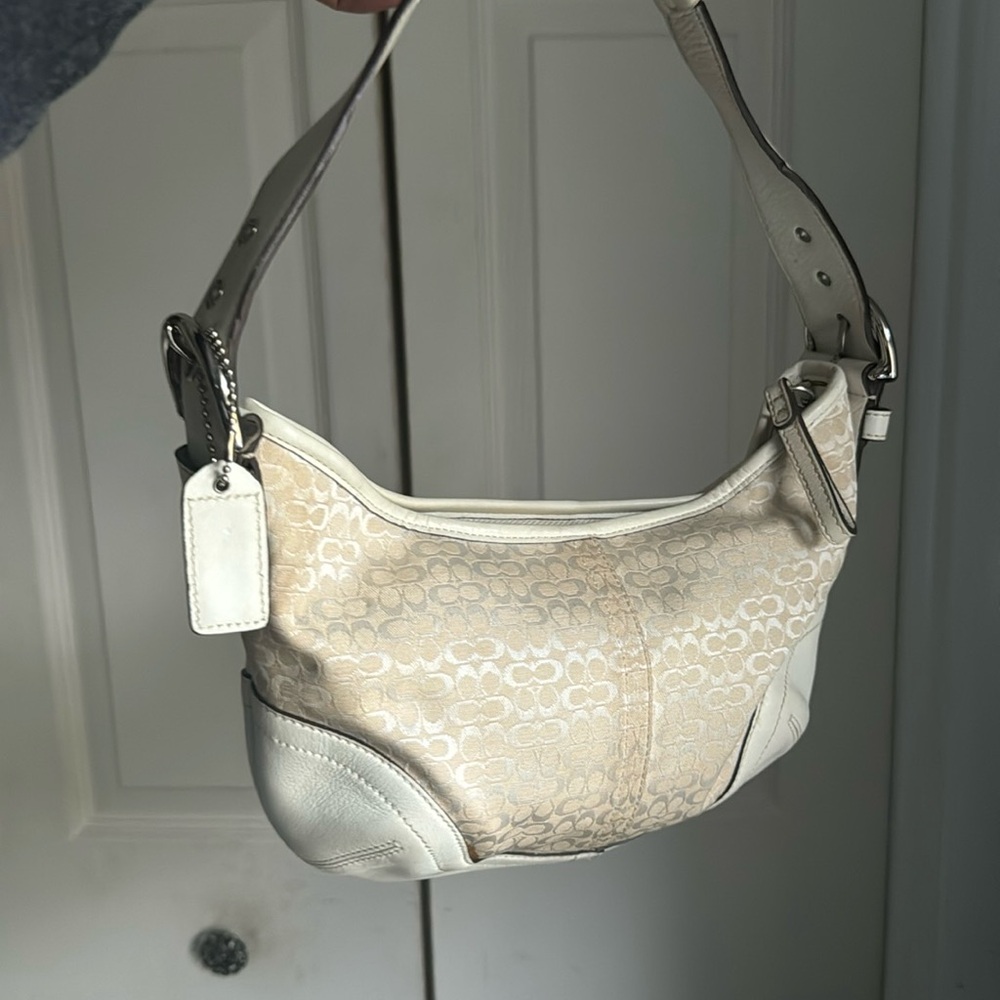 Coach Shoulder Bag, Mini Monogram White Leather Canvas